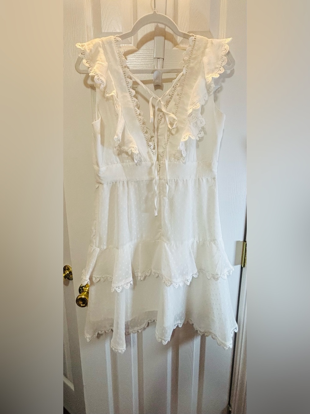 Minuet Boutique White Ruffle V-Neck Mini Dress - Picture 5 of 8